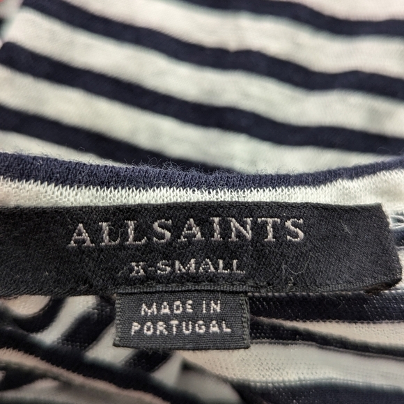 ALLSAINTS Harper LINEN COTTON Striped Cold Shoulder T-Shirt Ink Blue Size XS - Picture 11 of 14